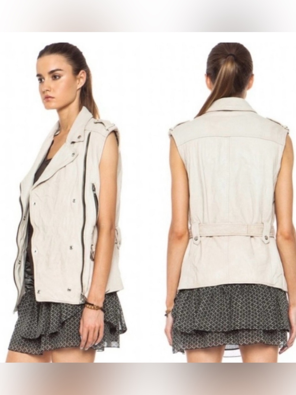 Isabel Marant Taupe Leather Moto Vest